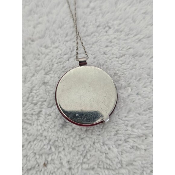 Vintage Red & Silver Abstract Pendant Necklace 16" Silver Tone Chain Retro - Picture 2 of 6